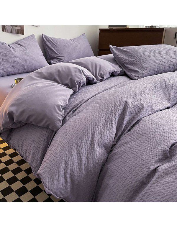 Summer waffle four piece washing cotton sheet quilt cover non cotton cotton bedding college dormitory 3