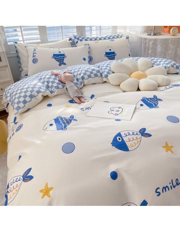  spring new ins cartoon pure cotton bedding four piece cotton children's sheet quilt cover three piece set