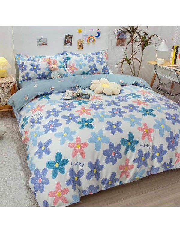 Type A pure cotton four piece cotton wholesale ins style fitted sheet thickened sheet quilt cover three piece set