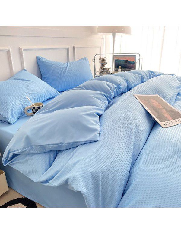 Summer waffle four piece washing cotton sheet quilt cover non cotton cotton bedding college dormitory 3