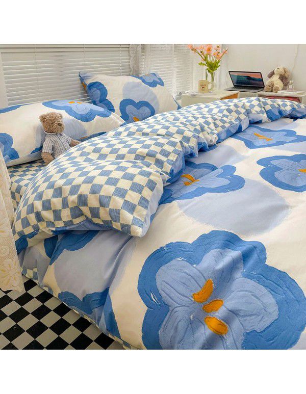 Wholesale of all cotton small fresh four piece sets of single and double student dormitories, all cotton printed sheets, quilt covers, gifts, three piece sets