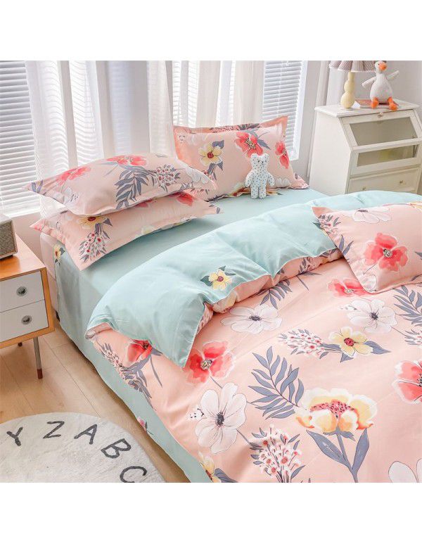 Cotton brushed four piece fitted sheet small fresh thickened sheet quilt cover three piece bedding gift wholesale