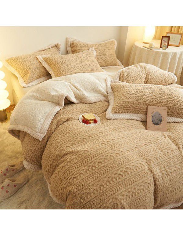 Winter taff cashmere four piece set solid thickened warm bed sheet quilt cover double-sided A cashmere simple bed