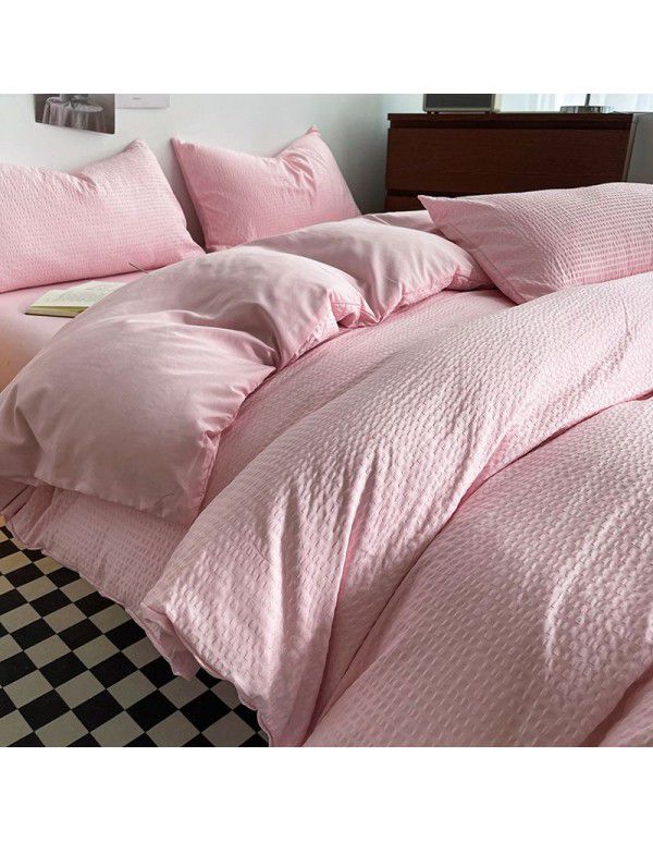 Summer waffle four piece washing cotton sheet quilt cover non cotton cotton bedding college dormitory 3