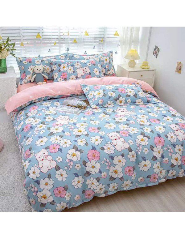 Type A pure cotton four piece cotton wholesale ins style fitted sheet thickened sheet quilt cover three piece set