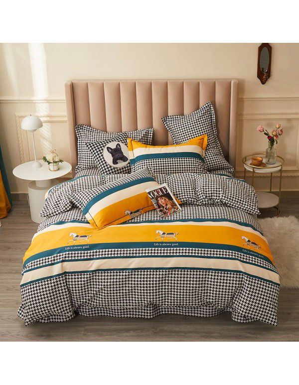 Live broadcast goods All cotton thickened woolen four piece quilt cover in autumn and winter All cotton student three piece quilt cover