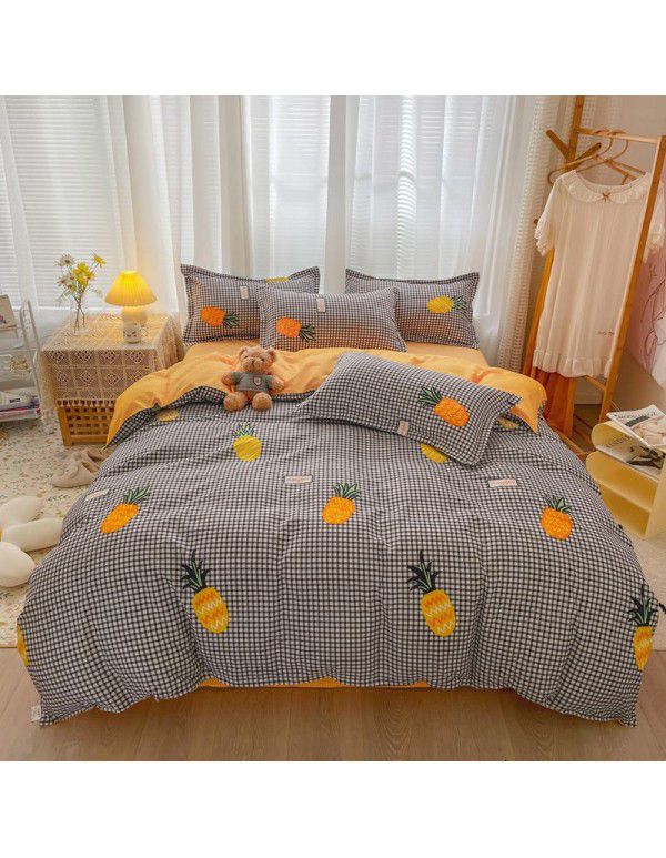 Wholesale all cotton thickened four piece set, all cotton brushed three piece set, student dormitory bed sheet and quilt cover, one for distribution