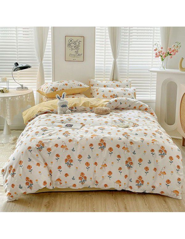 Ins wind small fresh cotton four piece cotton three piece bed sheet