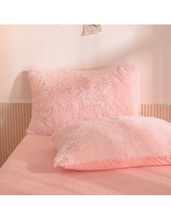 Mink four piece warm and comfortable princess style long plush three piece solid color bed sheet