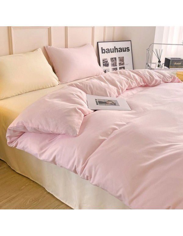 Ins style simple four piece set solid color washed cotton student dormitory three piece bed sheet quilt cover bedding wholesale