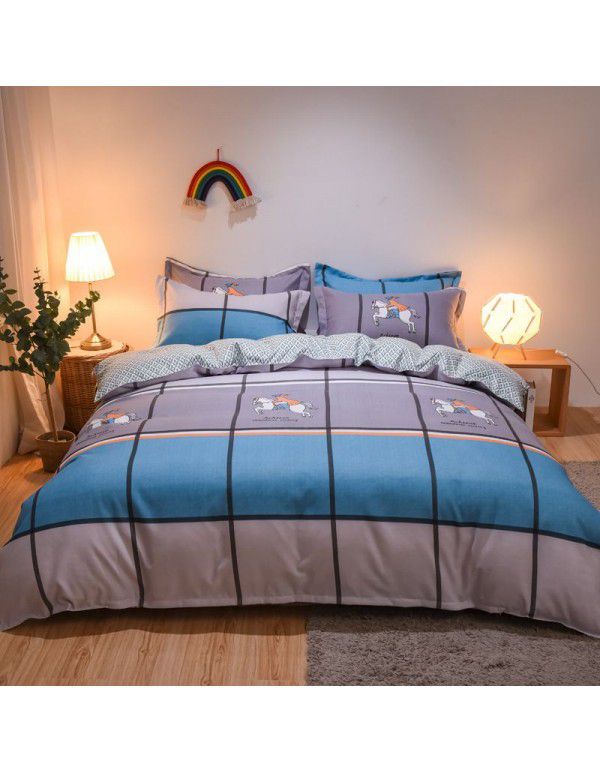 Hengyuan sample pure cotton brushed four piece set thickened warm bed sheet quilt cover four piece set student dormitory three piece set wholesale