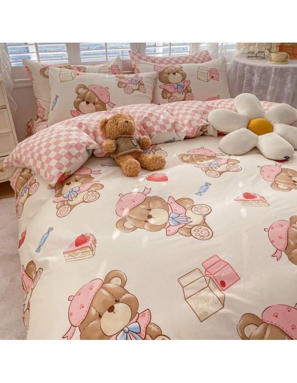  spring new ins cartoon pure cotton bedding four piece cotton children's sheet quilt cover three piece set