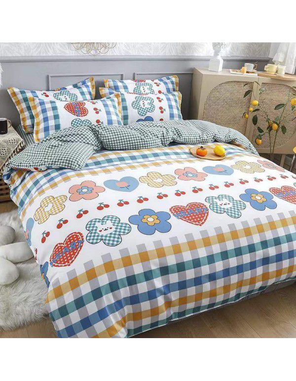 Type A pure cotton four piece cotton wholesale ins style fitted sheet thickened sheet quilt cover three piece set