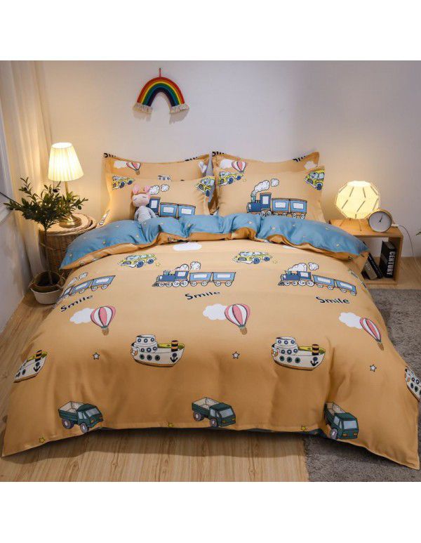 Hengyuan sample pure cotton brushed four piece set thickened warm bed sheet quilt cover four piece set student dormitory three piece set wholesale