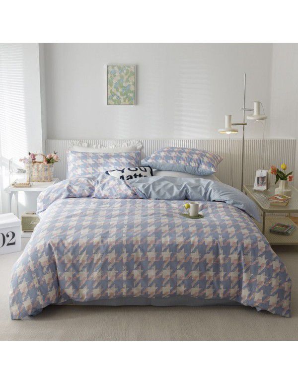  new ins style cotton printed four piece set 13372 cotton simple sheet fitted sheet set