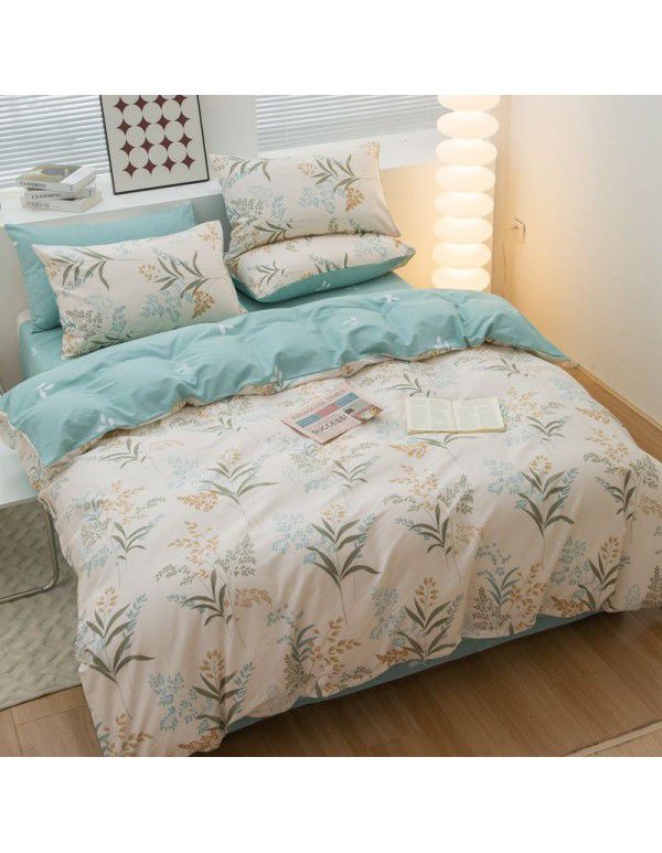 100% cotton four piece set cotton sheet quilt cover student dormitory quilt cover fitted sheet spring summer bed three piece set