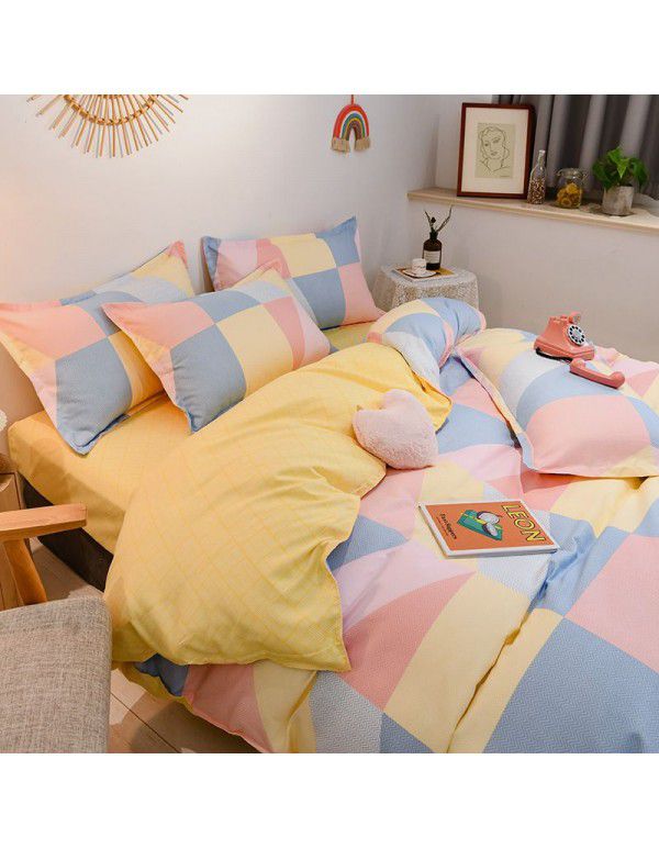 Cotton brushed four piece fitted sheet small fresh thickened sheet quilt cover three piece bedding gift wholesale