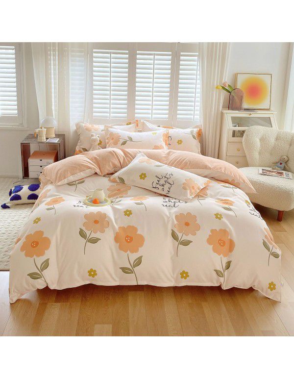 Wholesale all cotton thickened four piece set, all cotton brushed three piece set, student dormitory bed sheet and quilt cover, one for distribution