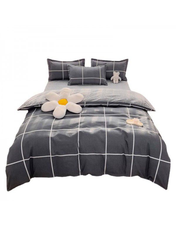 Wholesale all cotton thickened four piece set, all cotton brushed three piece set, student dormitory bed sheet and quilt cover, one for distribution