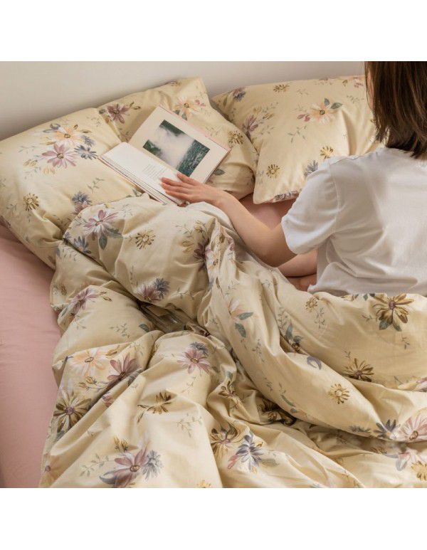 Ins small fresh retro small floral cotton four piece set cotton three piece set bed sheet quilt cover bedding wholesale