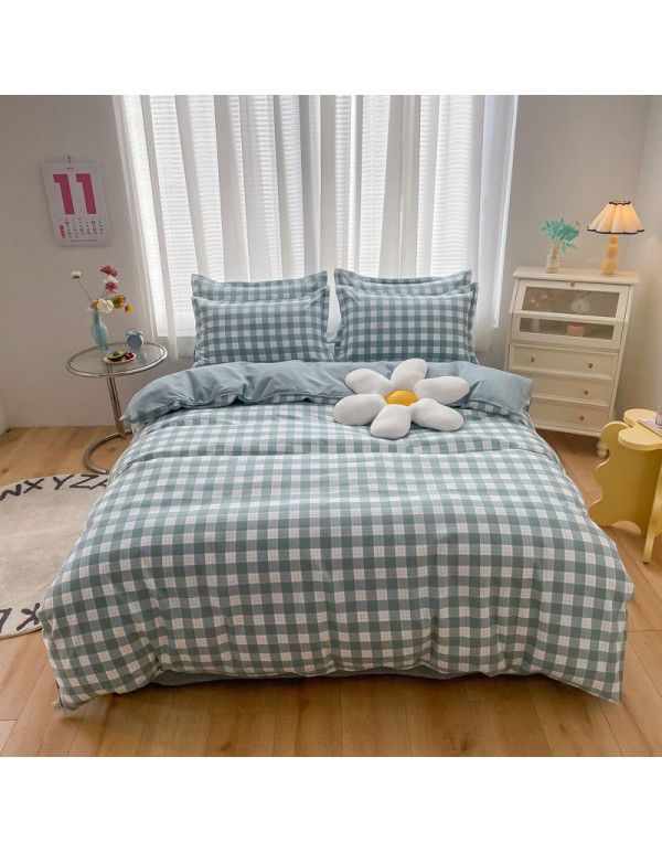 Wholesale all cotton thickened four piece set, all cotton brushed three piece set, student dormitory bed sheet and quilt cover, one for distribution