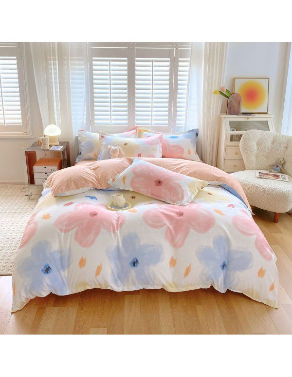 Wholesale all cotton thickened four piece set, all cotton brushed three piece set, student dormitory bed sheet and quilt cover, one for distribution