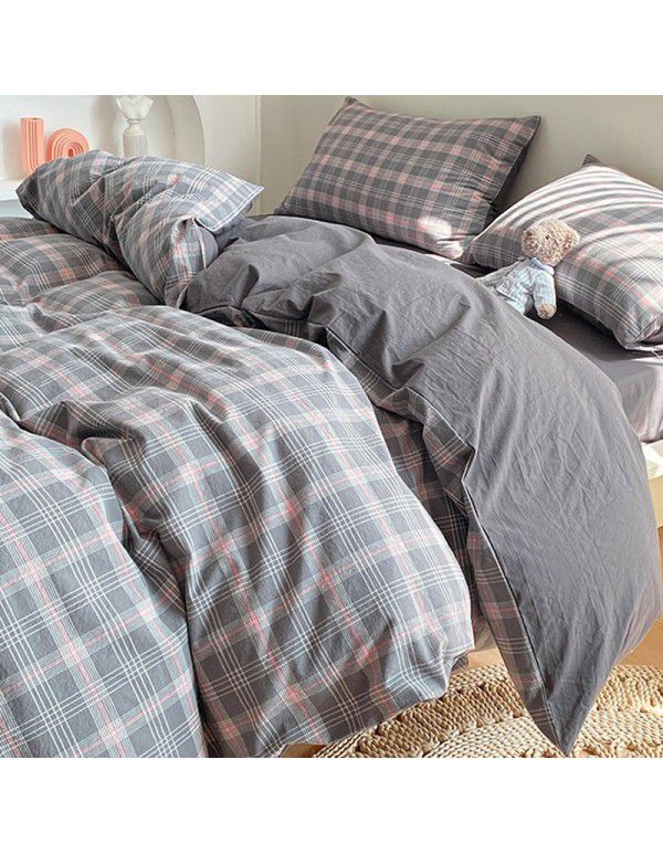 Cotton wash cotton bed four piece set 100 cotton summer Japanese simple bed linen three piece set white quilt cover sheet 4