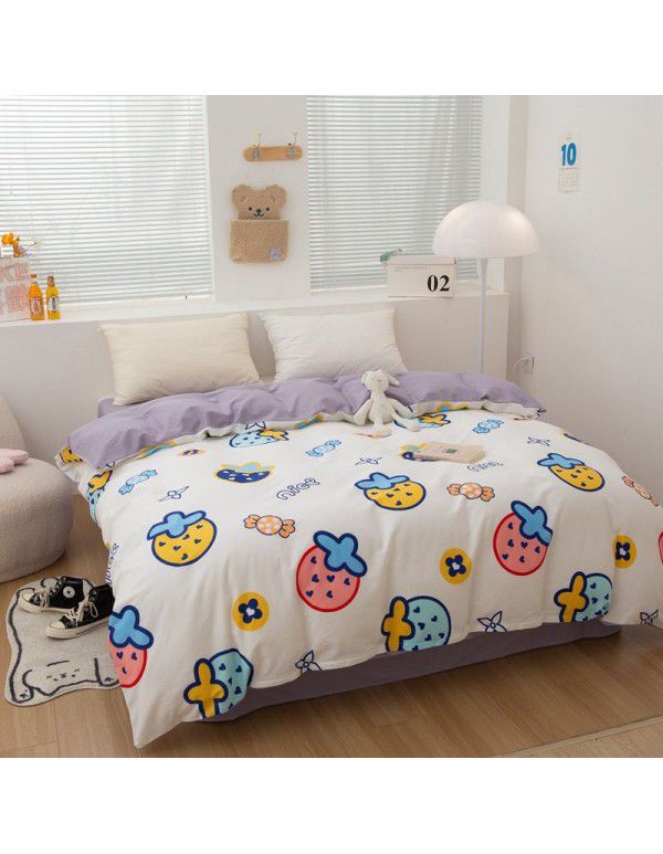 100% cotton four piece set cotton sheet quilt cover student dormitory quilt cover fitted sheet spring summer bed three piece set