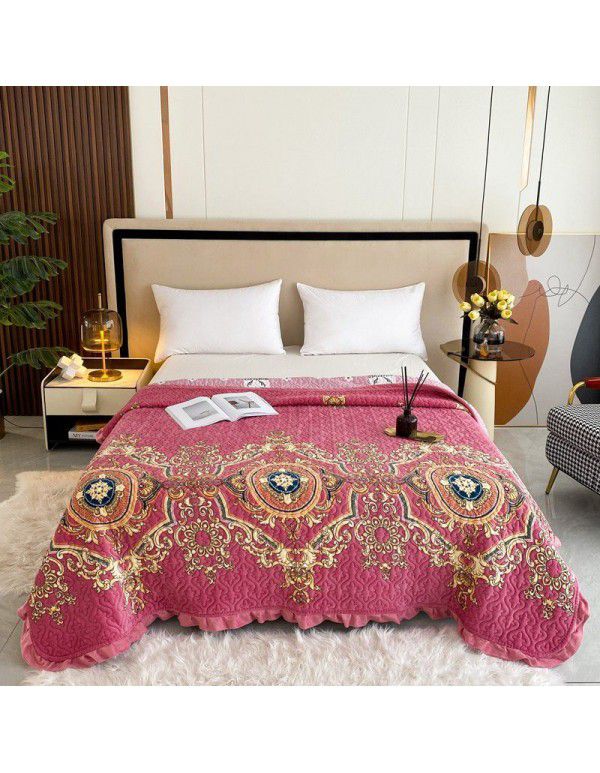 Autumn and winter thickened milk velvet bed cover quilted warm bed sheet crystal velvet blanket machine washable one hair substitute