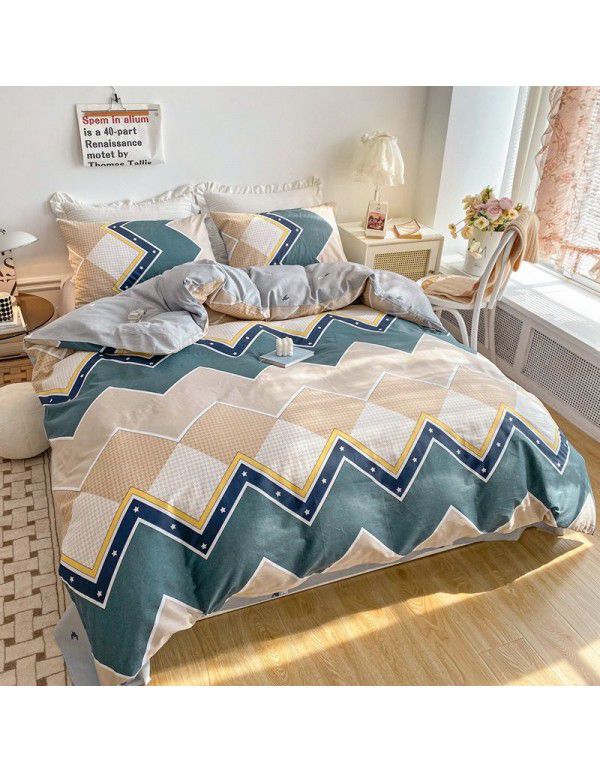 100% cotton four piece set cotton sheet quilt cover student dormitory quilt cover fitted sheet spring summer bed three piece set