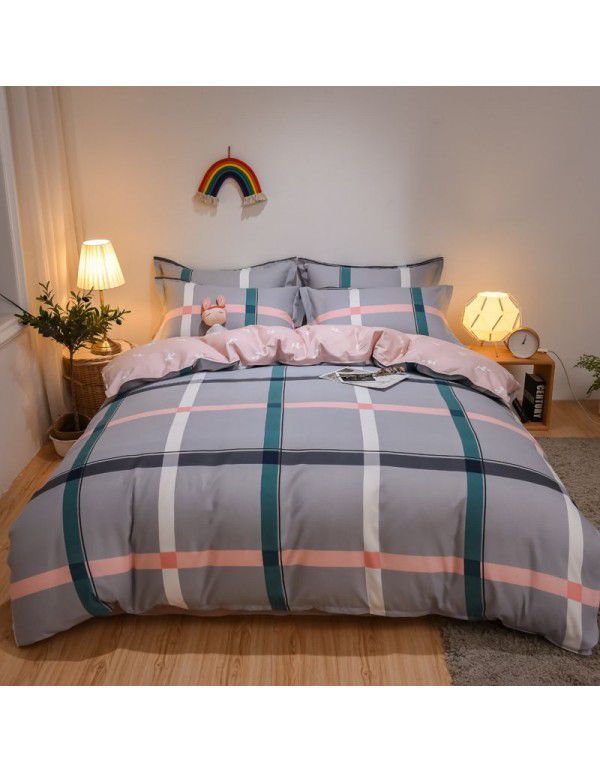 Hengyuan sample pure cotton brushed four piece set thickened warm bed sheet quilt cover four piece set student dormitory three piece set wholesale