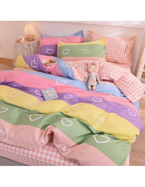 Thickened warm keeping pure cotton buffed four piece cotton quilt cover sheet 1.5/1.8m simple three piece bedding set