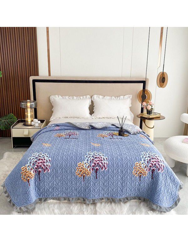 Autumn and winter thickened milk velvet bed cover quilted warm bed sheet crystal velvet blanket machine washable one hair substitute