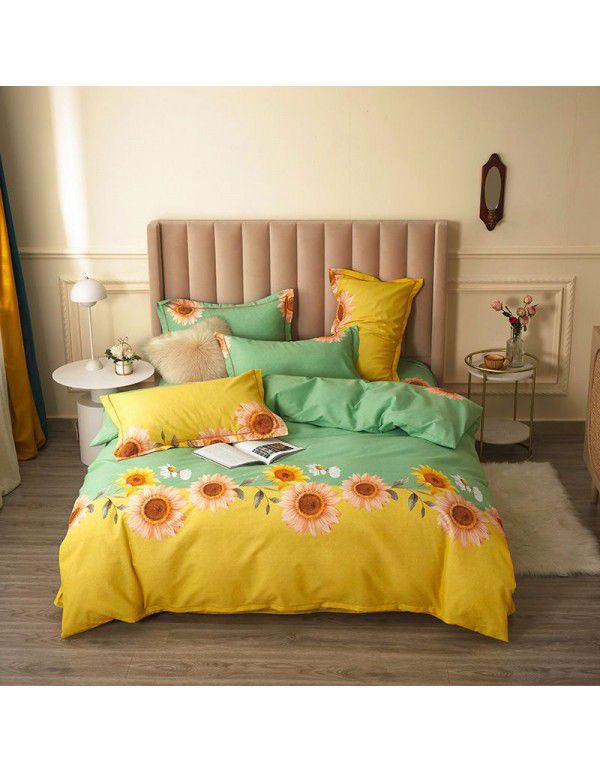 Live broadcast goods All cotton thickened woolen four piece quilt cover in autumn and winter All cotton student three piece quilt cover