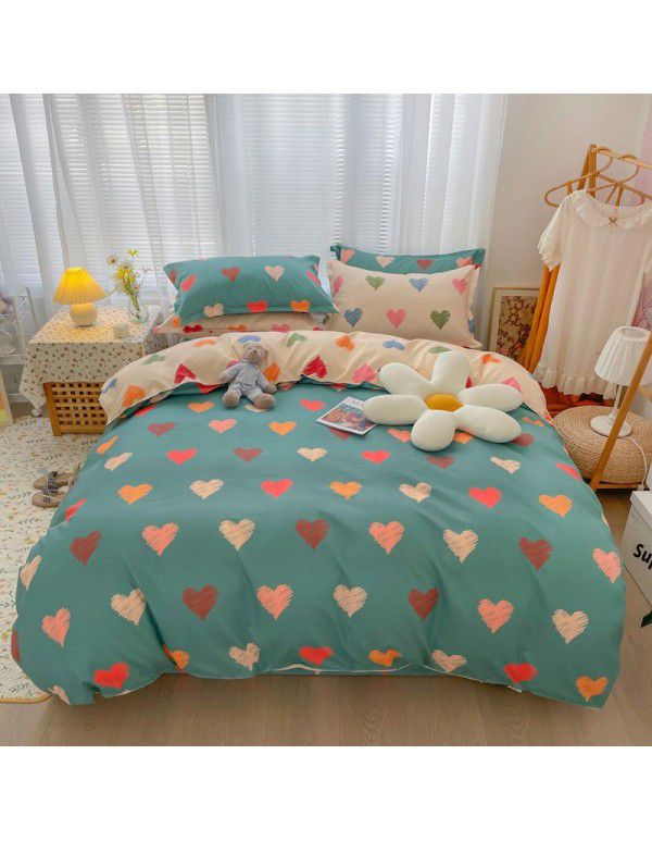 Wholesale all cotton thickened four piece set, all cotton brushed three piece set, student dormitory bed sheet and quilt cover, one for distribution