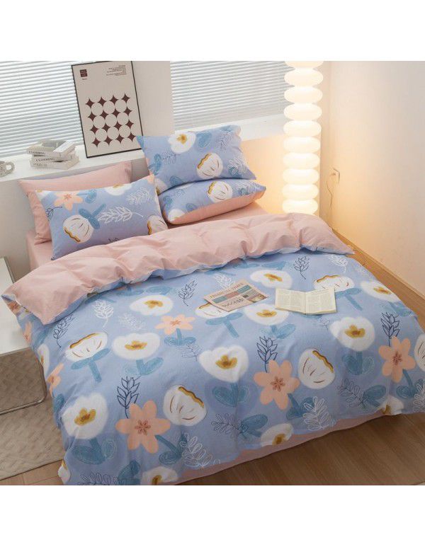 100% cotton four piece set cotton sheet quilt cover student dormitory quilt cover fitted sheet spring summer bed three piece set