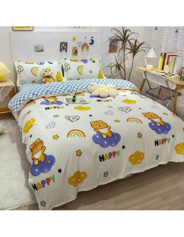 Type A pure cotton four piece cotton wholesale ins style fitted sheet thickened sheet quilt cover three piece set