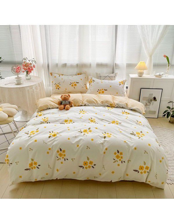 Autumn and Winter 60 Thread Count Countryside Small Fresh Cotton Long staple Cotton Print 4-Piece Flat Sheet Quilt Cover Pillow Case Washing Kit