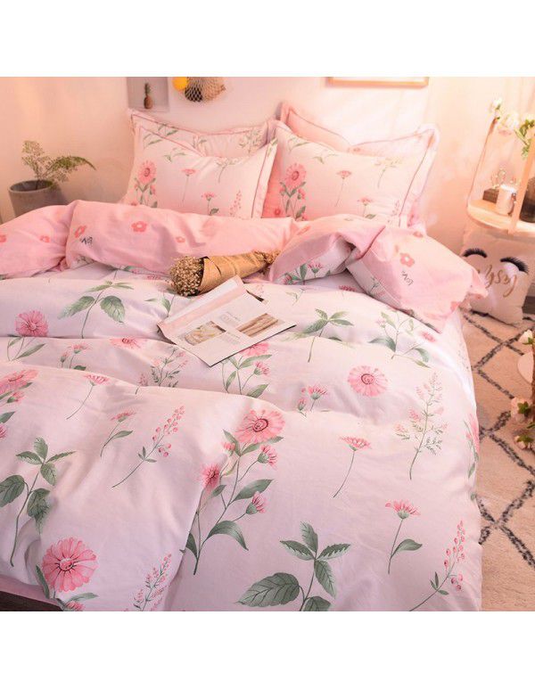 Thickened warm keeping pure cotton buffed four piece cotton quilt cover sheet 1.5/1.8m simple three piece bedding set