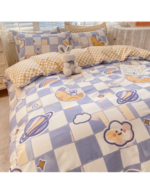  spring new ins cartoon pure cotton bedding four piece cotton children's sheet quilt cover three piece set