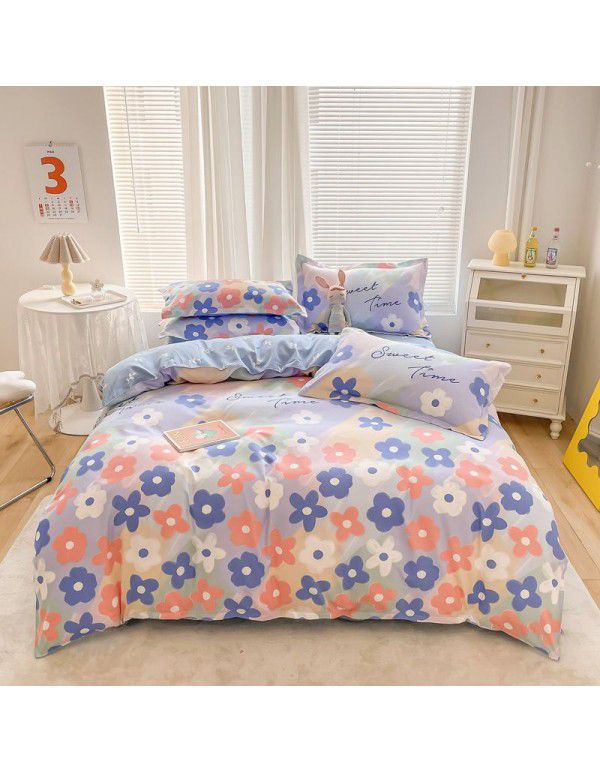 Hengyuan sample pure cotton brushed four piece set thickened warm bed sheet quilt cover four piece set student dormitory three piece set wholesale