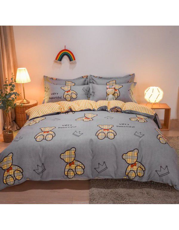 Hengyuan sample pure cotton brushed four piece set thickened warm bed sheet quilt cover four piece set student dormitory three piece set wholesale