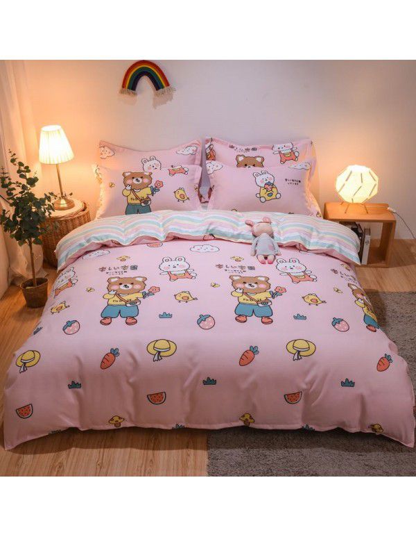 Hengyuan sample pure cotton brushed four piece set thickened warm bed sheet quilt cover four piece set student dormitory three piece set wholesale