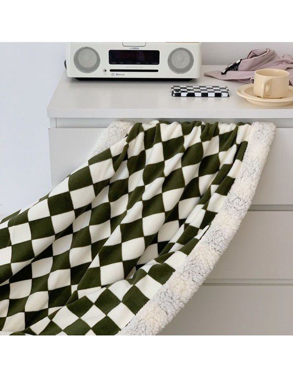 Black and white checkerboard blanket lamb cashmere bed sheet quilt cover thickened cover sofa blanket step into wholesale bedding