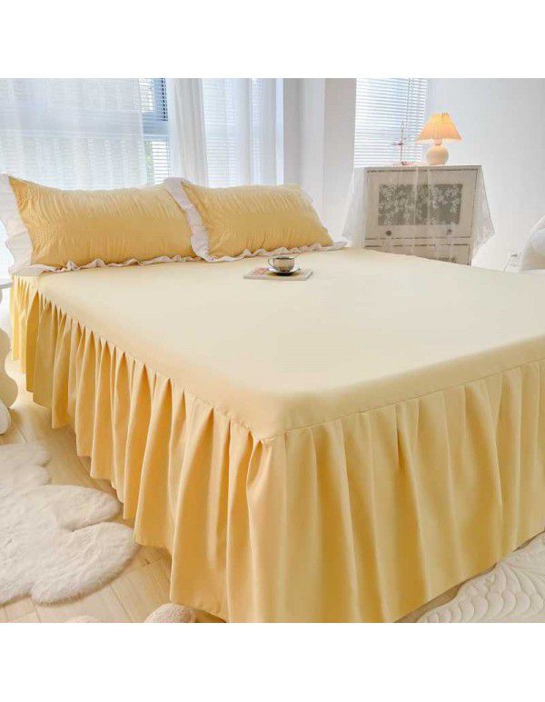 Korean Washed Cotton Bed Skirt One Piece All Seasons Universal Non slip Sheet Three Piece Mattress Protective Cover Dustproof Cover Cover