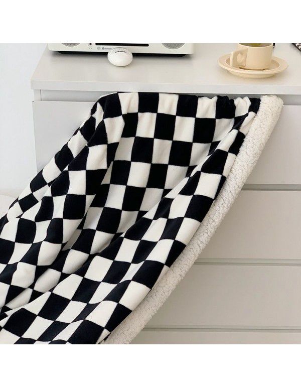 Black and white checkerboard blanket lamb cashmere bed sheet quilt cover thickened cover sofa blanket step into wholesale bedding