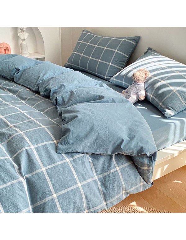 Cotton wash cotton bed four piece set 100 cotton summer Japanese simple bed linen three piece set white quilt cover sheet 4