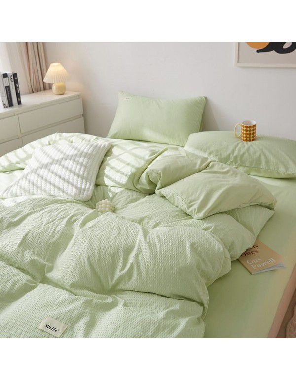 Ins Soft Waffle 4-Piece Washed Cotton Simple Solid Color Dormitory 3-Piece Fitted Sheet Manufacturer Wholesale