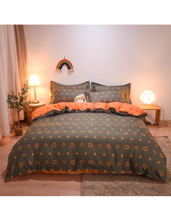 Hengyuan sample pure cotton brushed four piece set thickened warm bed sheet quilt cover four piece set student dormitory three piece set wholesale