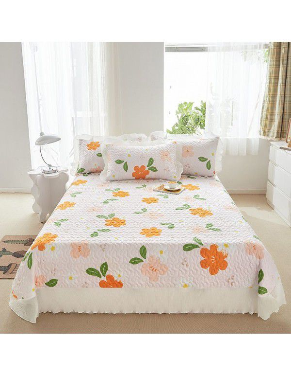 Small fresh printed bed cover with cotton chiffon lace bed cover bedspread single piece all-purpose bed cover kit wholesale